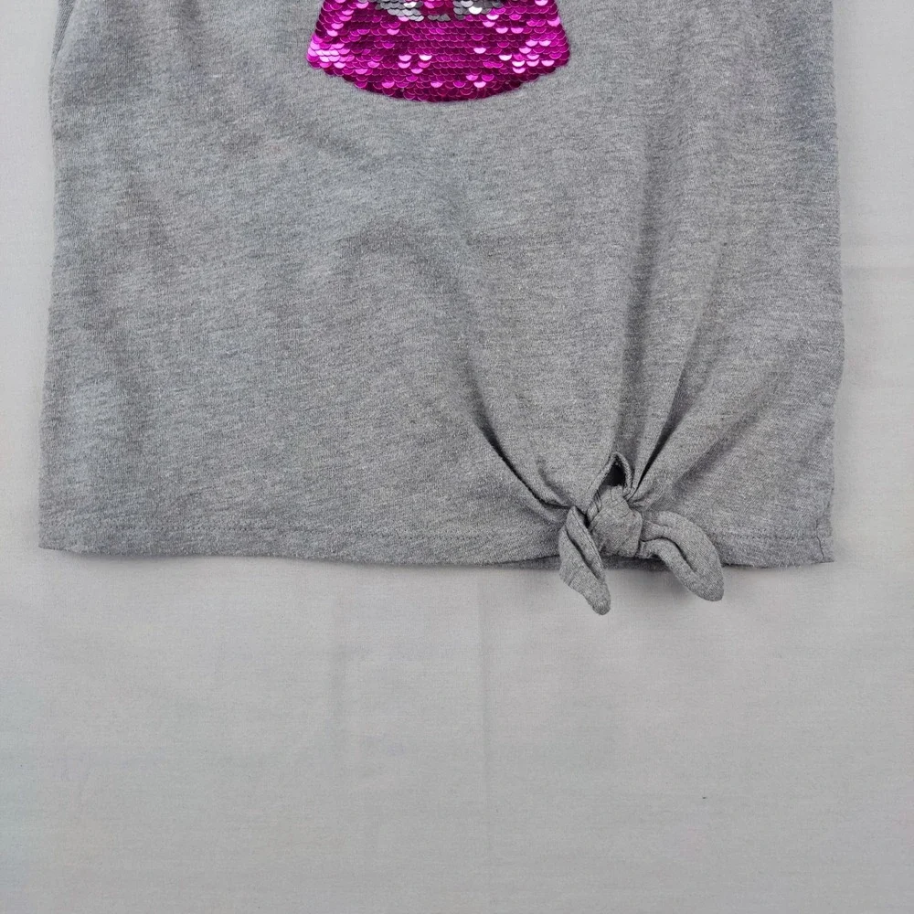 Cat & Jack Shirt Girls S 6/6X Gray Flip Sequin Crystal Ball Side Tie Long Sleeve